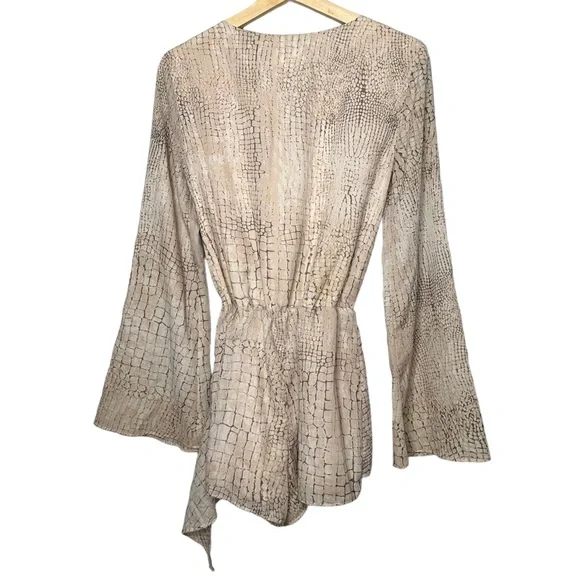The Jetset Diaries Sobek Snakeskin Print Long Bell Sleeve Romper